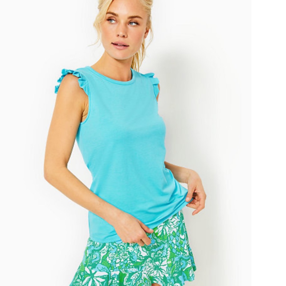 Blue Lilly Pulitzer Top with Ruffle Shoulders
